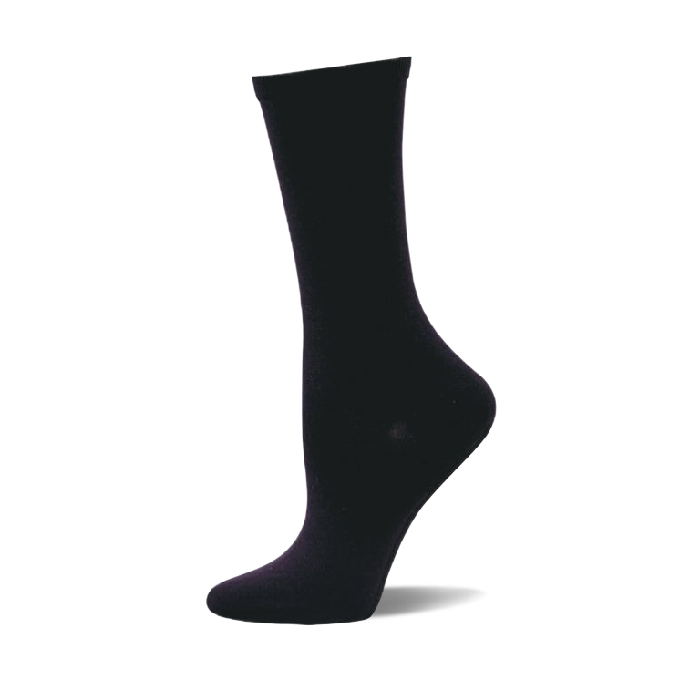 Single black silk-blend trouser sock on a mannequin foot. The sock is solid dark black with a smooth texture.