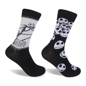 nightmare before christmas socks: jack and sally black crew socks with white skull pattern  