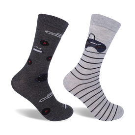 men's sega genesis console gray and black crew socks with video game controller pattern.  