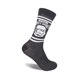 gray cotton star wars episode ix men's crew socks feature the iconic white helmet of the first order stormtroopers above the words 'the first order'.   