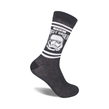 gray cotton star wars episode ix men's crew socks feature the iconic white helmet of the first order stormtroopers above the words 'the first order'.   