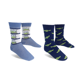 star wars baby yoda protect attack snack 2 pack star wars themed mens blue novelty crew socks
