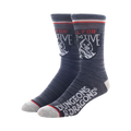 A pair of dark gray Dungeons & Dragons socks with a hooded figure design.  The socks are shown against a white background.
