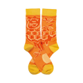 Crew socks in orange and yellow. Feature a honeycomb pattern, dripping honey, and bees. Text reads 'Sweeter Than Honey'.