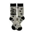 Crew socks in grey and black, featuring a black lab portrait and paw print design.  Text reads 'I love my Black Lab'.