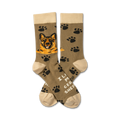 Crew socks in olive green with black paw prints and a German Shepherd image. The text 'I love my German Shepherd' is partially visible.