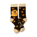 Brown crew socks with a Golden Retriever image, orange paw prints, and the text 'I Love My Golden Retriever'.