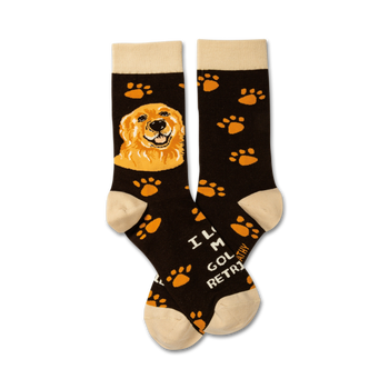 golden retriever paw print socks and pictures of golden retrievers with "i love my golden retriever" lettering.   