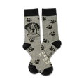 Crew socks in heather gray with black paw prints and a Great Dane portrait.  Text reads, 'I love my Great Dane'.