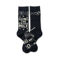 Pair of navy blue crew socks with white first responder icons (police badge, EMT star of life, firefighter helmet) and the text 'Going the Extra Mile'.