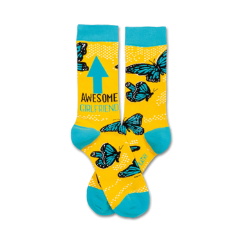 awesome girlfriend love themed womens yellow novelty crew socks