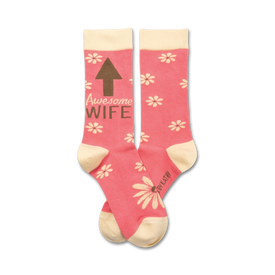 awesome wife love themed womens pink novelty crew socks