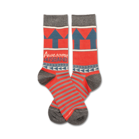 awesome husband love themed mens red novelty crew socks