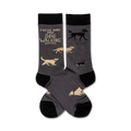 Gray crew socks with a black toe and cuff.  The socks show multiple dogs of different breeds on leashes with the text 'These Are My Dog Walking Socks'.