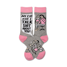 my cat and i cat themed womens grey novelty crew socks