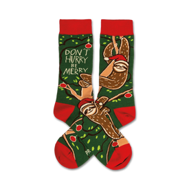 christmas sloth christmas themed mens & womens unisex green novelty crew socks