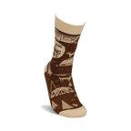 Lifestyle shot of a person wearing one 'These Are My Camping Socks' sock, showcasing the design and fit.