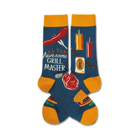awesome grill master grilling themed mens & womens unisex blue novelty crew socks