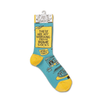 Flat lay product shot showing the pair of 'Working From Home' socks, showcasing the full design.
