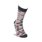 Lifestyle shot of a model wearing one 'I Don't Give A Shit' sock, showcasing the sock's fit and design.