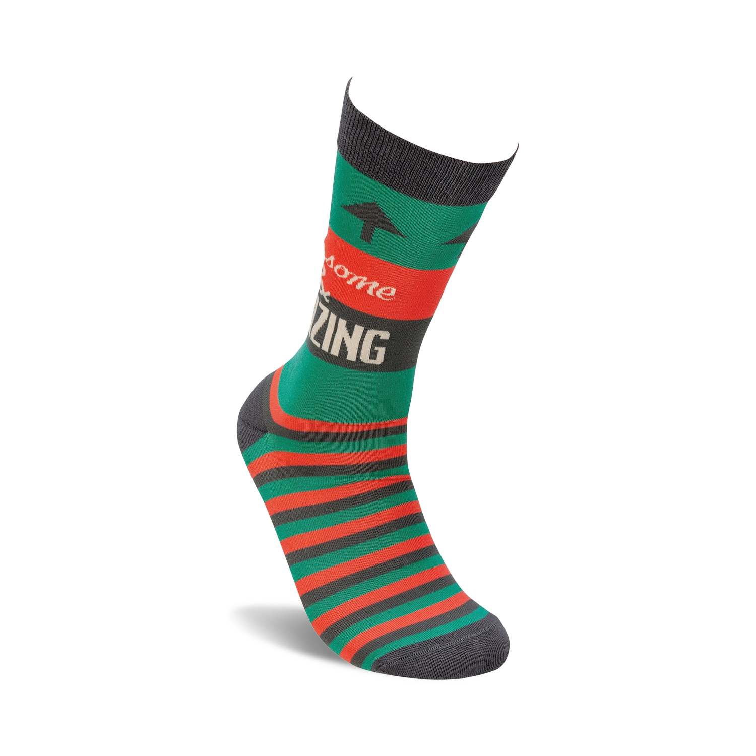Close-up shot of a single Awesome & Amazing sock on a model's foot, highlighting the design details and fit.