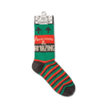 Product shot of a single Awesome & Amazing sock on a hanger, showing the full design and packaging.