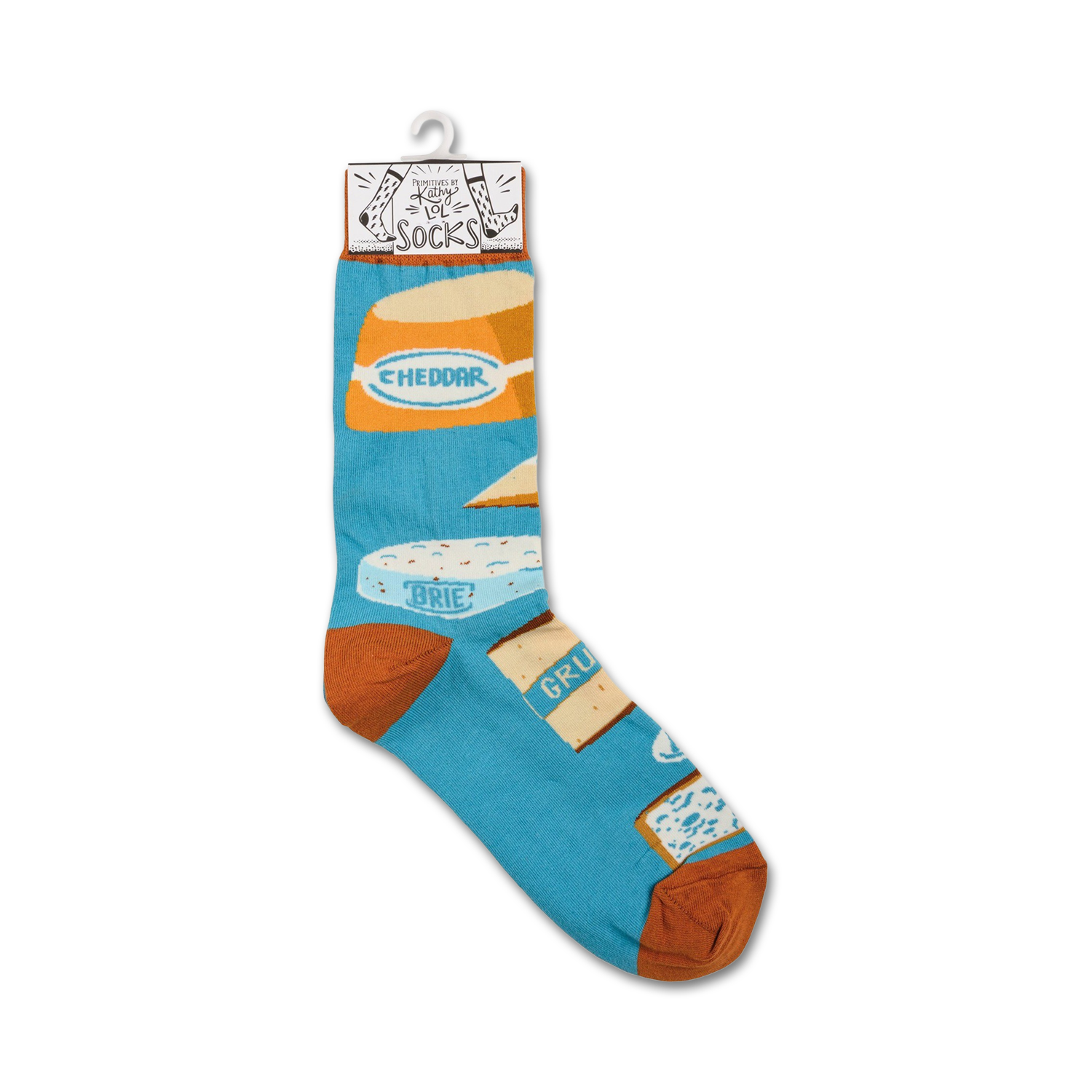 Product shot showcasing a single Macaroni & Cheese sock on a hanger.