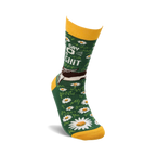 Close-up of a single 'Just Say No To Bullshit' sock on a model's foot, highlighting the design details.
