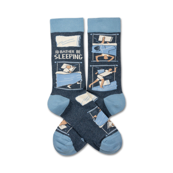 i'd rather be sleeping sleep themed mens & womens unisex blue novelty crew socks