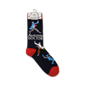 Product shot of the sock hanging on a retail display card.