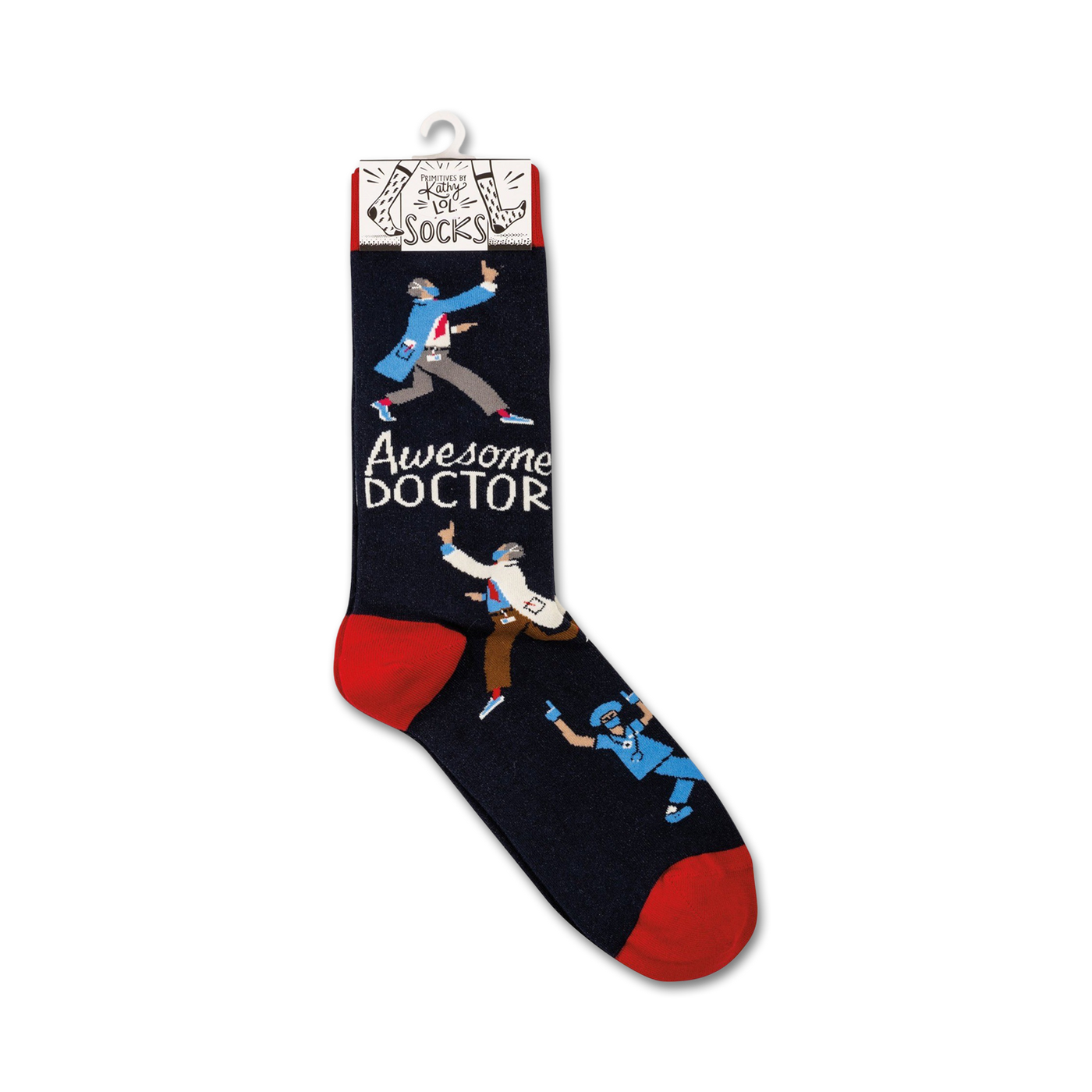 Product shot of the sock hanging on a retail display card.
