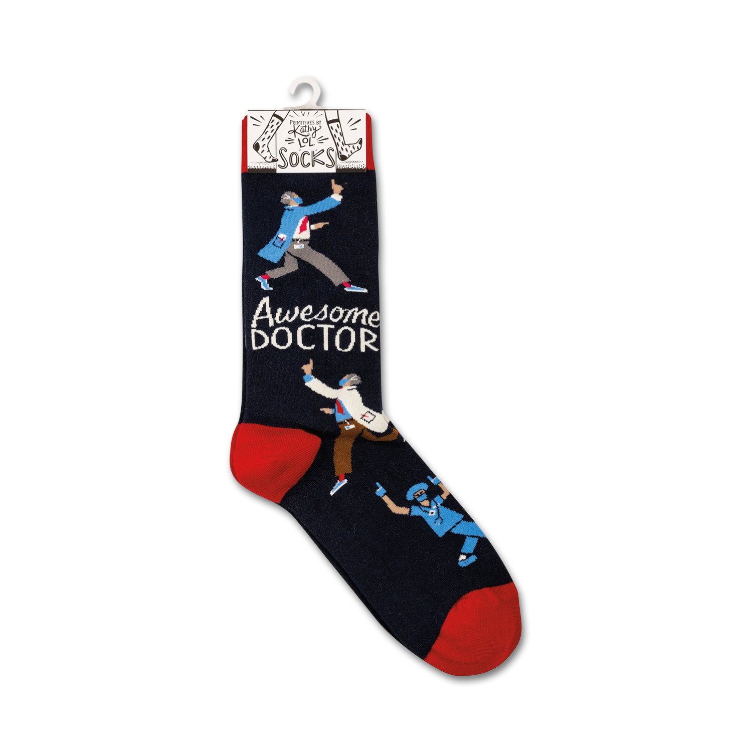 Product shot of the sock hanging on a retail display card.