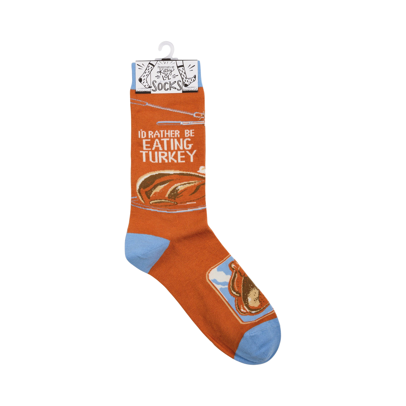 Product shot of the socks displayed on a retail hanger.