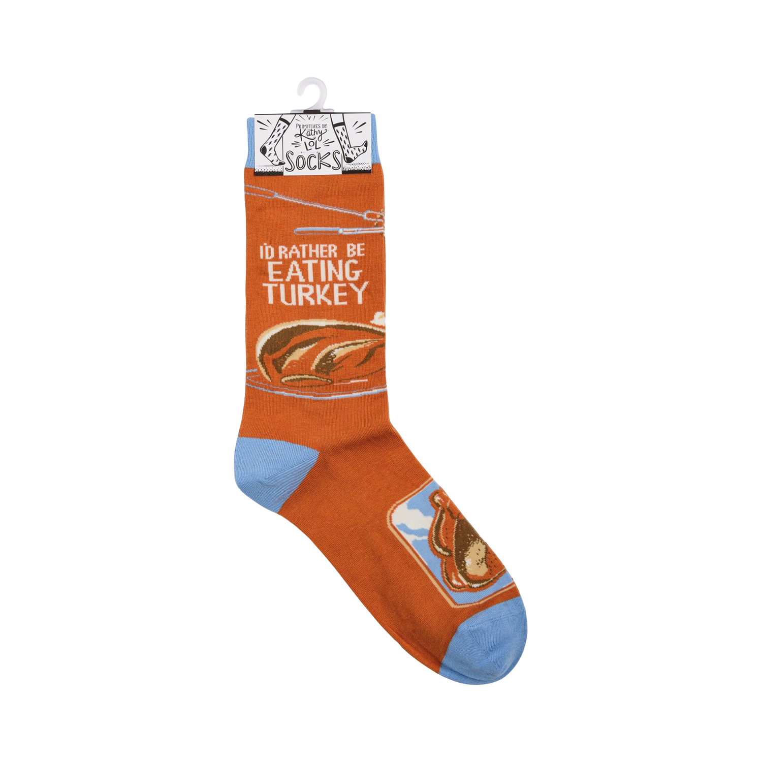 Product shot of the socks displayed on a retail hanger.