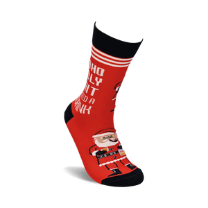 A pair of red socks with the text 