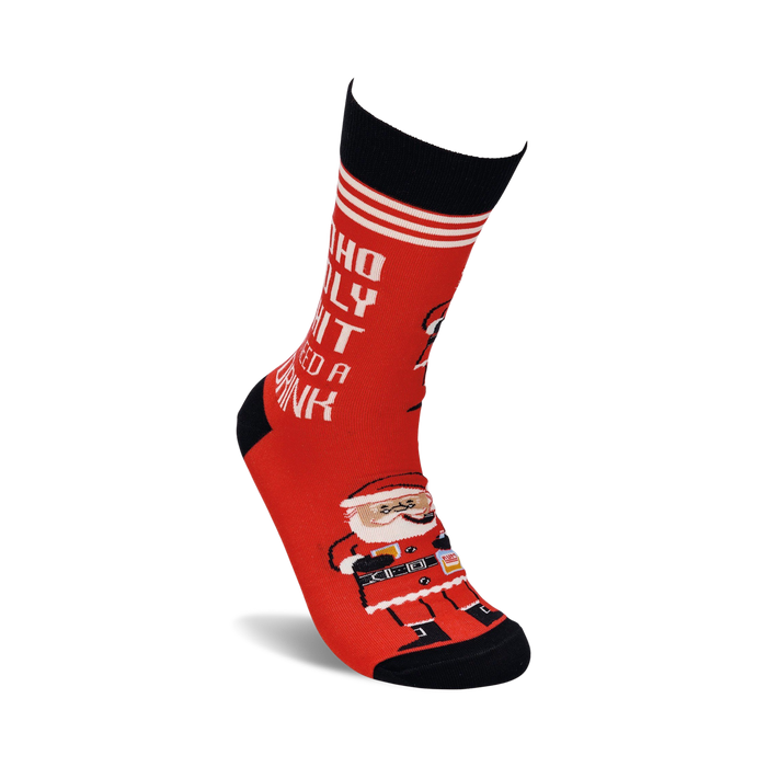 A pair of red socks with the text 