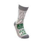 Single grey crew sock shown from the side, displaying the full design: "Your Team Sucks", "Go Home", and "Bench 'Em Coach".