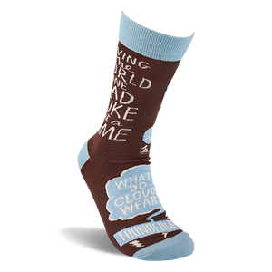Single brown crew sock standing upright, showing 