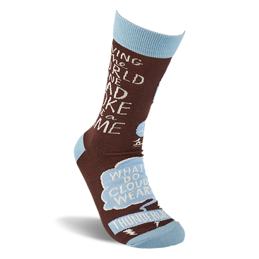 Single brown crew sock standing upright, showing 