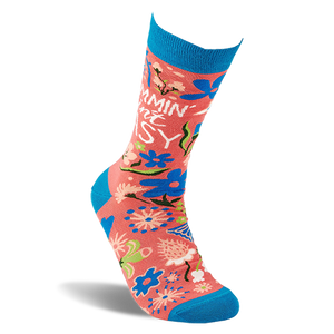 Single coral pink crew sock with 