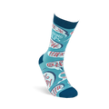 "Swearing Helps" teal sock with dark blue heel, toe, and cuff, featuring red/white censored speech bubble symbols.