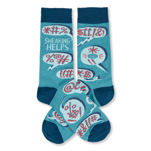 swearing helps  funny themed mens blue novelty crew socks