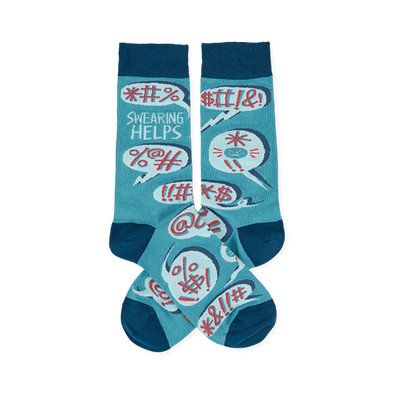 swearing helps  funny themed mens blue novelty crew socks