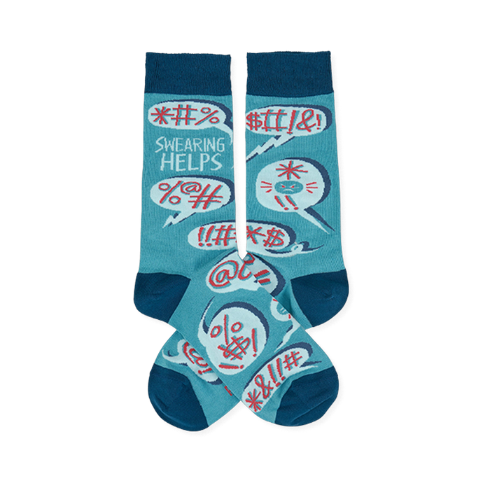 swearing helps  funny themed mens blue novelty crew socks