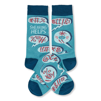 swearing helps  funny themed mens blue novelty crew socks