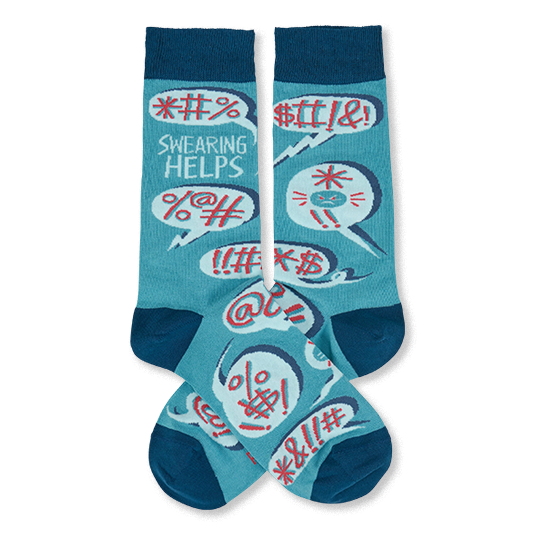 swearing helps  funny themed mens blue novelty crew socks