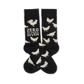 Pair of black crew socks with white chicken and rooster silhouettes. One sock displays "ZERO CLUCKS GIVEN" text.