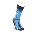 Single 'Badass Nurse' sock standing upright, showing light blue scrubs design, stethoscope, and badge.