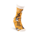 Single mustard yellow crew sock on a white foot model, displaying the 'THESE ARE MY ONLY CLEAN SOCKS' text and clothesline pattern.