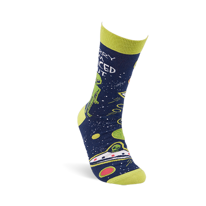 Navy space-themed sock with 